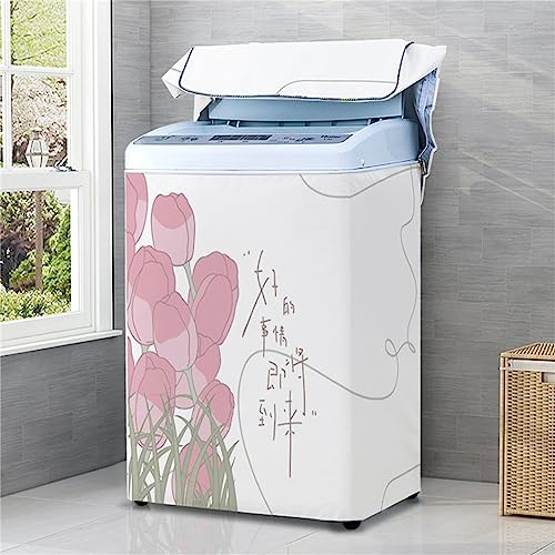 Odot Funda Lavadora de Carga Superior Funda, Lavadora Exterior Impermeable con Cremallera para Lavadora y Secadora de Carga Superior (L Capacidad 6,8-8 kg,Tulipán Rosa)