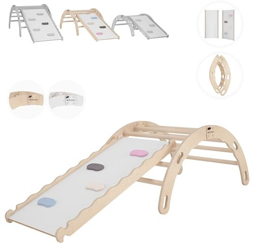 MAMOI® Kletterbogen mit rutsche, Kletterdreieck, Baby Klettern, Klettergerüst aus Holz, Holzbogen für Kinder, Rutschbrett für Spielplatz, Klettergerüst Indoor ab 1 Jahr 2/3 Jahre, Montessori