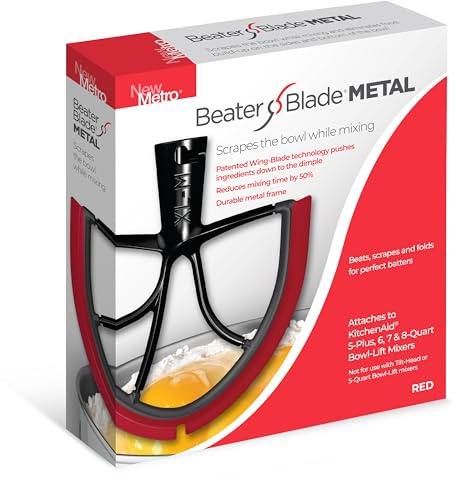 New Metro Design XL-MAX Large Metal Beater Blade, works with KitchenAid 5+, 6, 7, 8-Quart Stand Mixers, Red