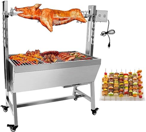 NVYAZJ BBQ Roaster, Charcoal Roast Machine with Hand Crank 132LBS 110V/220V 25W 5rpm 34.6x17.3 CE and RoHS certification Adjustable Spit Height 5.7''-12.6'' 360° Rotating Wheel