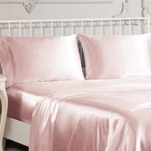 Juliette Leblanc New York Silky Satin Queen Pillowcase Set - Pink Pillow Cover Set - Luxury Satin Bedding 2-Piece Set