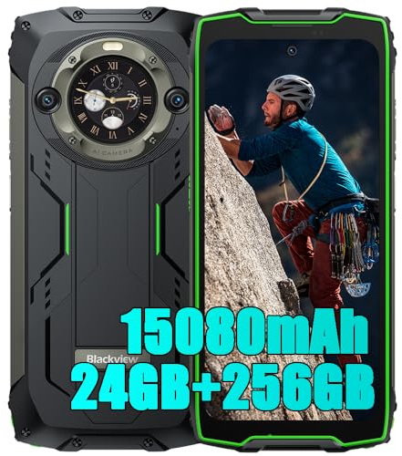 Blackview BV9300Pro (24GB+256GB) Outdoor Smartphone ohne Vertrag Android 13, MTK G99, 6,7 FHD+ 2.4K Doppel Bildschirm, 64MP+32MP, 15080mAh, 4G LTE Outdoor Handy Wasserdicht IP68 NFC OTG GPS, Grün