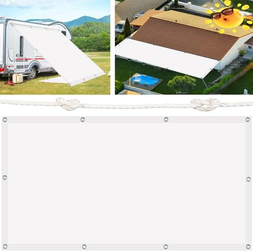 Sonnensegel Wasserdicht 120 x 125 cm Sonnensegel Sonnenschutz Windschutz mit Seilen und Befestigungs Kit für Garten Terrasse Balkon, Weiß