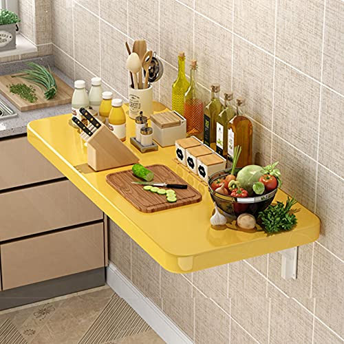 GXJBGYUSFT Wandmontage für Waschküche, schwebender Wandtisch, Esstisch mit Klappblatt, Kleiner Holzschreibtisch für Büro, Zuhause, Küche, Gelb, 50 x 30 cm, modisch