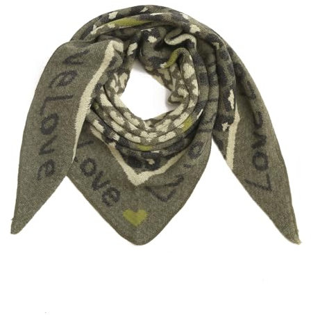 Ever Bloom Damen Schal mit Love Motiv, Dreieckschal groß für Herbst und Winter, leichtes weiches Halstuch, warm, S24557 Farbe:Olive Grün