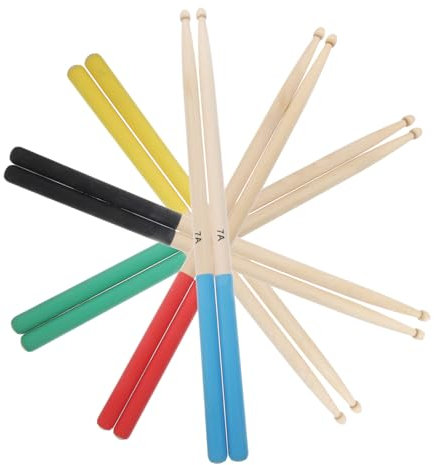 VICASKY 5paare Ahornholz Drumsticks Mehrfarbiges Gelb Rot Grün Schwarz Blau Langlebiges Schlagzeugzubehör Für Junge Mädchen Und Anfänger Passend Für Trommeln