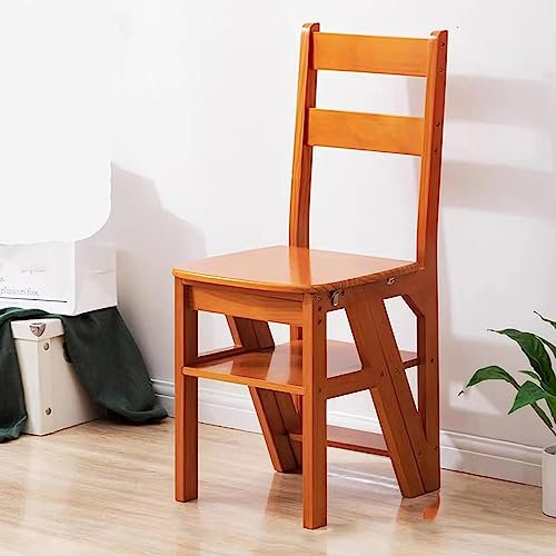 ABNNHK 4-Step Climbing Steps Flower Rack Display Stand/Solid Wood Folding Library Ladder Chair Step Stool Foldable 4-Step Stool Dual-Use (Brown 46x35x90CM)