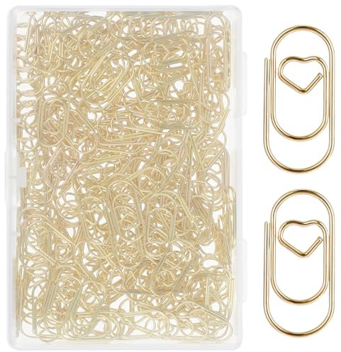200 Stück Herz Büroklammern Motiv,Ymapinc Büroklammer mit Transparentbox Büroklammern Gold Klein Büroklammern Herz für Büro Klassenzimmer DIY Schmücken