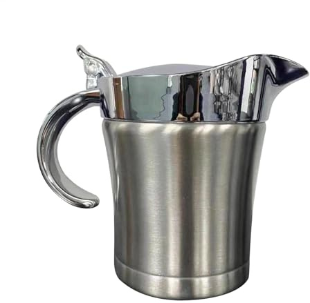 scyca Carafe à crème, assiette à sauce - Bol à sauce avec couvercle en acier inoxydable, accessoires pour table de salle à manger, casserole à sauce à jus, pot à crème isolé à double couche pour