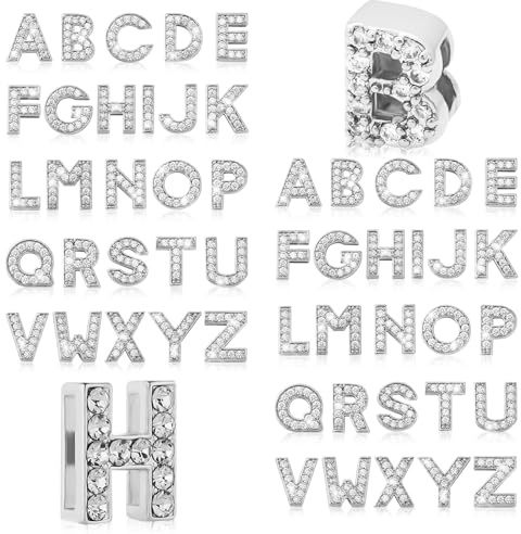 Happtkey 52 Pezzi Ciondoli con Lettere Dell'alfabeto Completamente in Strass Ciondoli Con Scorrevoli Dalla A-Z da 8 mm Creazione di Gioielli con Alfabeto in Cristallo per Collane Choker Braccialetti