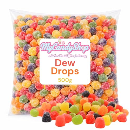 MyCandyShop Dew Drops 500g - British Sweets in bulk- Traditional Jelly Drops retro sweets, Nostalgic Dew Sweeties Made in the UK
