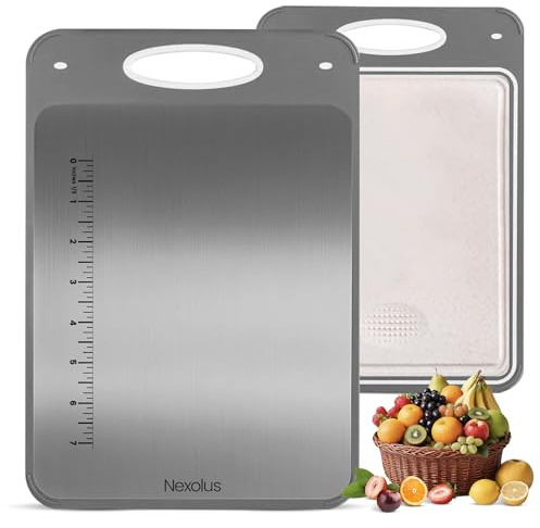 Nexolus 2 Pack Titanium Cutting Board Set, Large Double Sided - 16x11 + 14x9 - Titanium Cutting Board for kitchen with Deep Juice Groove, Built-In Measurement Scale & Easy to Clean
