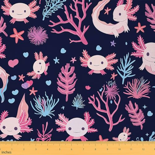 Loussiesd Axolotl Stoff 92x150cm Kinder Cute Stoff Meterware für Stühle Kawaii Ocean Seehund Dekorative Patchwork Stoffe Cartoon Salamander DIY Stoffpaket Dekor Rose Schwarz