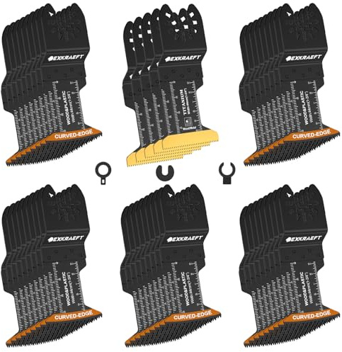 EXKRAEFT 50PCS Curved-Edge Multi Tool Blade, Titanium Oscillating Tool Blades for Metal, Wood, Plastic, Professional Universal Oscillating Saw Blades Fit Milwaukee Ryobi Rockwell Fein