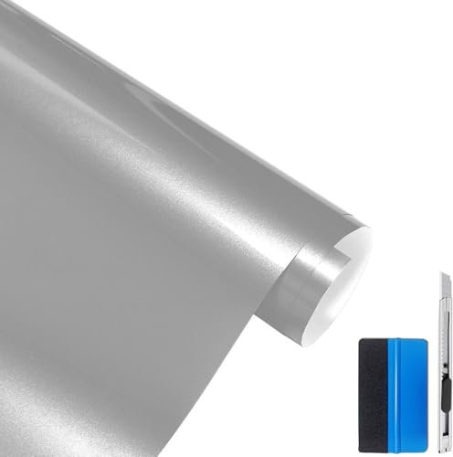 NewL Selbstklebende Vinylfolie für das Auto, Hochglanz-Metallic-Lack, blasenfrei, Autozubehör für den Außenbereich (Silber, 30 cm x 150 cm)