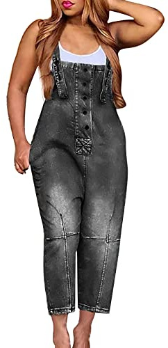 Jeans Latzhose Damen Lang, Jumpsuit Damen Sommer Elegant Kuschelig Ärmellos Jeans Overall Bib Romper Jeanslatzhose Oversize 90er Jahre High Waist Baggy Trägeroverall Arbeitshose Latzhose Damen Stretch