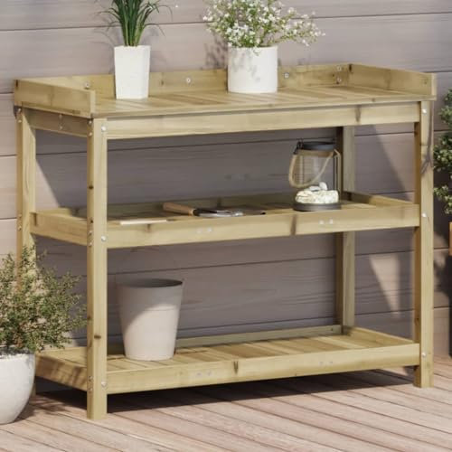 Fasba Pflanztisch, Gärtnertisch, Blumentisch für Garten Balkon Terrasse, Gartentisch Arbeitstisch, Ablagen 108x45x86,5 cm Imprägniertes Kiefernholz
