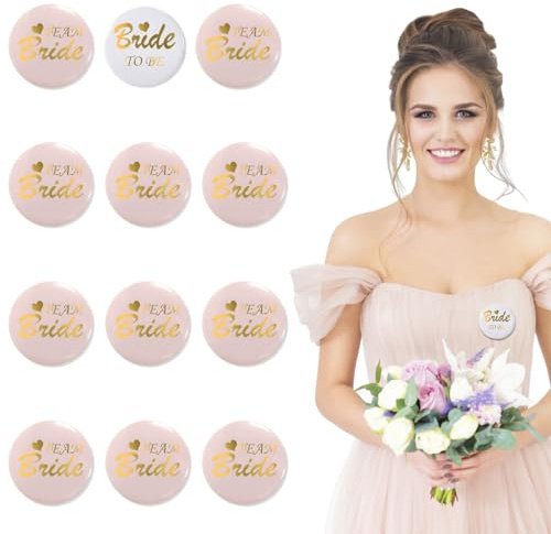 12 Stück JGA Braut Button Set Team Bride Anstecker JGA Buttons Junggesellenabschied Frauen Accessoires für Junggesellenabschied Party Hochzeit Zubehör