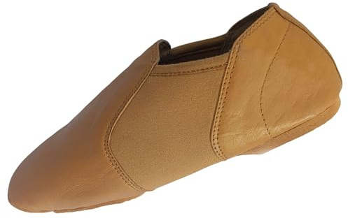ISMUN Jazz Shoes Slip On Real Leather Tan Jazz Shoes Size 4 UK for Girls and Women, Split Sole with Neoprene in Center for Modern Stage