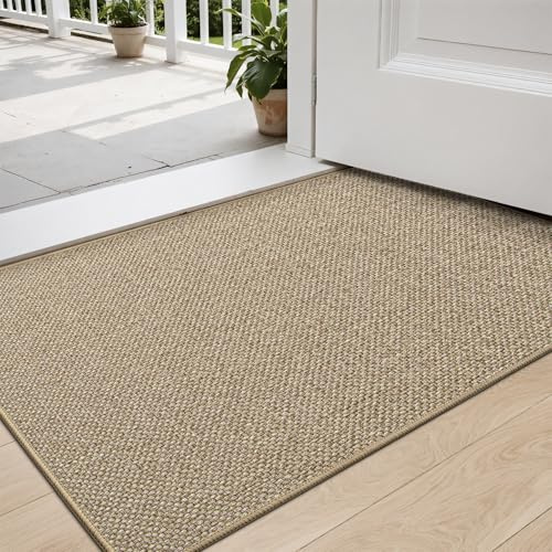 DEXI Door Mat 60 x 90 cm for Front & Back Door, Non Slip Dirt Trapper, Absorbent Indoor Entrance Rug, Low Profile Entryway Floor Mat, Beige