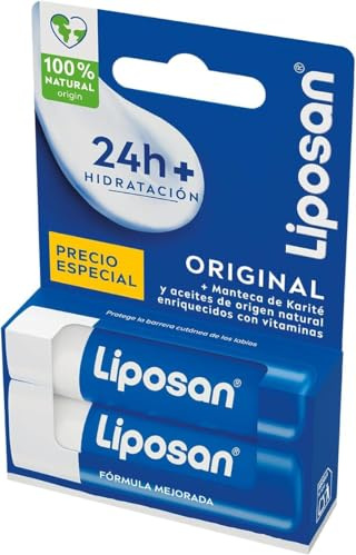 Pack Liposan Original (2 x 4,8 g), duplo bálsamo labial de cuidado intensivo, cacao de labios de textura ligera, bálsamo hidratante para unos labios suaves y tersos
