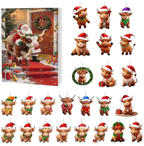 Calendario di Natale - 24 decorazioni natalizie per feste in acrilico 2D | Yak Calendario 'Avvento 2025 - Per bambini piccoli, ragazzi, ragazze, famiglie