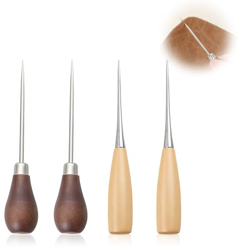 4 Pack Bradawl Tool, Gourd Shape Awl Tool, Sewing Awl Leather Hole Punch Tool Set with Wooden Handle, Durable Awl for Wood, Leathercraft, Sewing, Cloth Pouch Repair, Paper Crafts, Upholstery