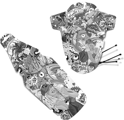 Riesel Design Mudguard Set Criss:Cross und rit:ze – Fahrrad Schutzblech Set vorne und hinten – Spritzschutz für Gravel & Cyclocross – leicht, robust und Made in Germany (stickerbomb Black XL)