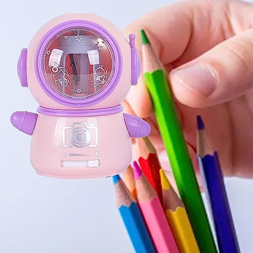 SUPYINI Elektriska Pennvässare för Hem Spaceman Elektrisk Pennvässare Säker Bärbar med Dual Power USB och Batteri för Barn Klassrum Kontor Fungerar med Alla Pennstorlekar (Rosa)