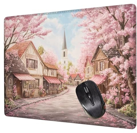 Alfombrilla Ratón Rosa Mouse Pad Paisaje Alfombrilla Escritorio, 40x30x0.3cm Tapete Rato, con Base de Goma Antideslizante, Mejora la precisión Velocidad Pequeña Mousepad Portátil para Gaming H0-465