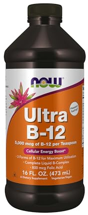 NOW Foods Supplements, Ultra B-12, Liquid, 800 mcg Folic Acid, Cellular Energy Production*, 16-Ounce