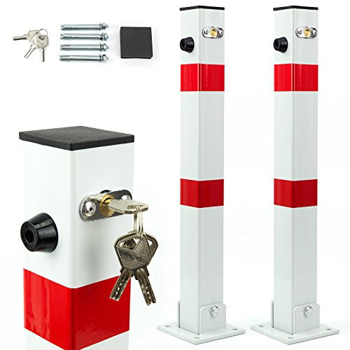 2x Parkpfosten klappbar – Parkplatzsperre 60x60x600 mm – Absperrpfosten Parkwatch Parkplatzbügel, Absperrung für Stellplatz, Stahl, weiß/rot, klappbarer Pfosten für private Parkplätze SN1803-2