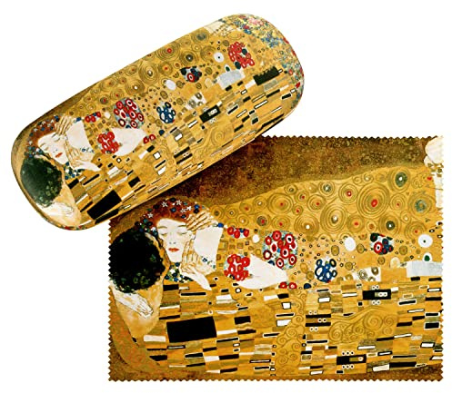 VON LILILENFELD Glasögonfodral Gustav Klimt Kyssen The Kiss Konst Motiv Fodral Glasögon Mikrofiber Rengöringsduk Glasögon Box Stabilt Hårt Fodral Set Täckt med Tyg