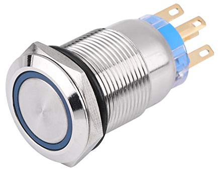 Interrupteur à Bouton Poussoir à Verrouillage,Fydun 12V 19mm Verrouillage Bouton-Poussoir ON/OFF Commutateur Bouton Auto-bloquant en Acier Inoxydable(Anneau LED Bleu)