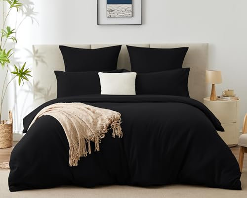 WAVVE Parure de Lit 220x240 Adulte avec 2 Taies d'oreiller 65x65 cm，Parure de Lit 2 Personnes pour lit 180x200 avec Fermeture Éclair Sets de Housse Couette en Microfibre, Noir 220 x 240 240x220