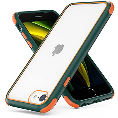 MobNano Compatible with iPhone SE 2020/2022 5G and iPhone 7/8, Ultra Thin Hybrid Case, Soft TPU Shockproof Bumper Anti Scratch Cover for iPhone 7/8/SE2020/SE2022 - Green/Orange
