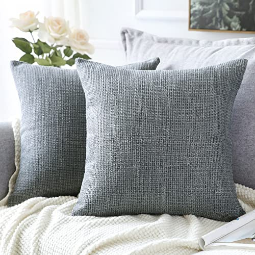 Artscope 2er Set Kissenbezug Einfarbig Wurfkissenbezug Leinen Kissenbezüge Moderne Dekokissen Kissenhülle Set Kissen Fall für Sofa Schlafzimmer Zuhause Dekor Dunkelgrau, 50x50cm