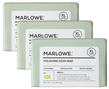 MARLOWE. No. 108 Lightly Exfoliating Soap Bar, 7oz (3 Bars) Polishing, Moisturizing & Cleansing Bar Soap for Men, Made with Natural Ingredients