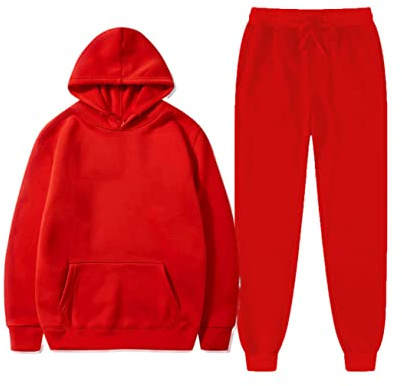 Kiioouu Autunno e inverno uomo tuta con cappuccio e pantaloni della tuta da uomo, set casual con cappuccio, Rosso, L