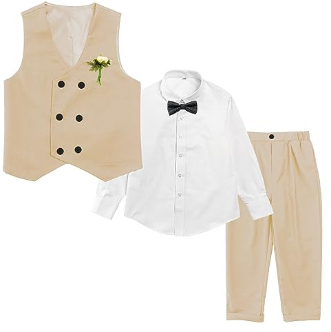 LOLANTA Costume Formel 4 pièces pour garçon, Ensemble de Gilet à Double Boutonnage, vêtements de fête d'anniversaire de Mariage pour Enfants, Kaki, 170