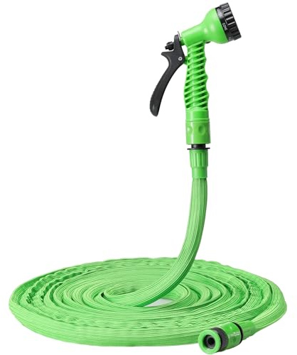 Navaris Expandable Hose 7.5-15m (25ft - 50ft) - Flexible Expanding Garden Water Hose Pipe - with 7-Function Spray Gun and Quick Connectors - Green Hosepipes