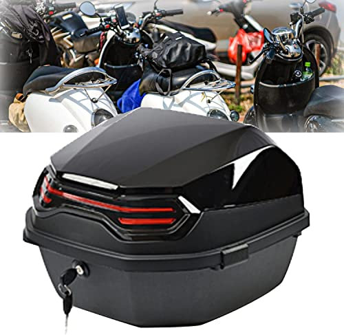 JUNNIU Motorrad-Topcase, Abs-Kunststoffkoffer mit Schloss, Top-Box, großes Fassungsvermögen, 45 l, für Stohelmet-Gepäck, inklusive Montageplatte/schwarz/L Decoration