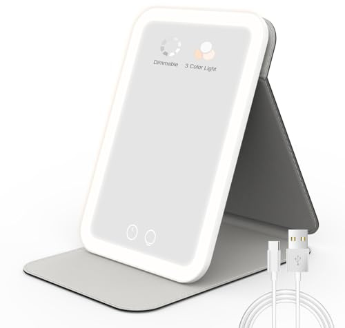 EASEHOLD Kosmetikspiegel mit LED Licht, Vergrößerung Schminkspiegel Wiederaufladbar, drehbar, Tageslicht LED Standspiegel für Makeup und Rasieren (Weiß 2 mit 2000mah Akku)