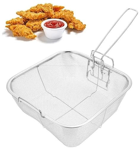 HITOPSELLER Cestello per frittura in Acciaio con Manico Pieghevole Tonda Quadrata setaccio (Quadrata)