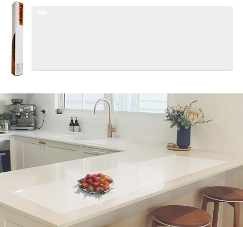 Foepoge 125 × 40cm Extra Long Silicone Mat for Kitchen Worktop Protector, Non Stick Heat Resistant Silicone Countertop Protector, Cuttable Protective Mat, Craft Mat for Resin, White Translucent