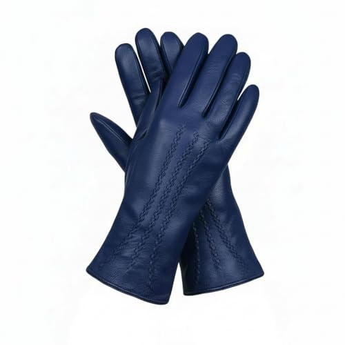 Damen Winterhandschuhe aus echtem weichem Leder, vollständig gefüttert, blau, Medium 7
