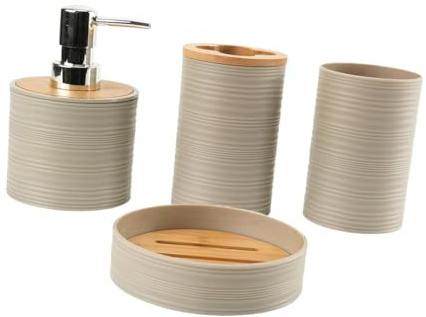 perfk 4X Accesorios de baño Soporte para Cepillo de Dientes Decoración de baño Vaso para Enjuague bucal Moderno Accesorio de baño Juego Completo para, Beige