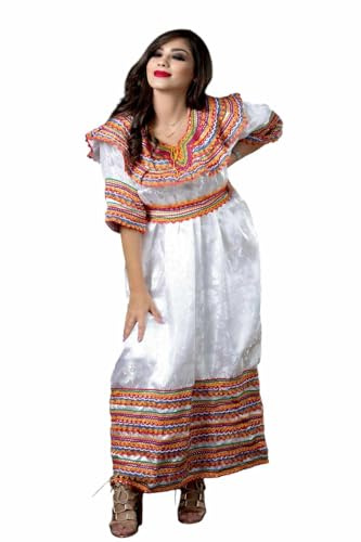 orientaletendance Robe Kabyle Blanche en Soie, Taille Unique, Dos Échancré, Traditionnel, Femme, Adulte, Amateurs de Traditions Culturelles, Participants d'Événements Festifs, Maxi