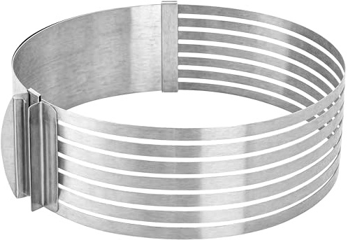 Adjustable Multi-Layer Cake Slicer & Leveler - 7-Layer Stainless Steel Round Ring Baking Cutter for Fits 9 to 12 Inch Cakes, Even Layers English Muffin Splitter, Large Bread Toast Lifter Knife
