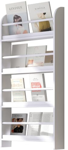 HOMCOM Bibliothèque Murale 4 Niveaux Design Moderne 59 x 12 x 113 cm Blanc | Étagère Murale en Bois, Étagère de Rangement pour Livres et Magazines, pour Salon Bureau ou Chambre